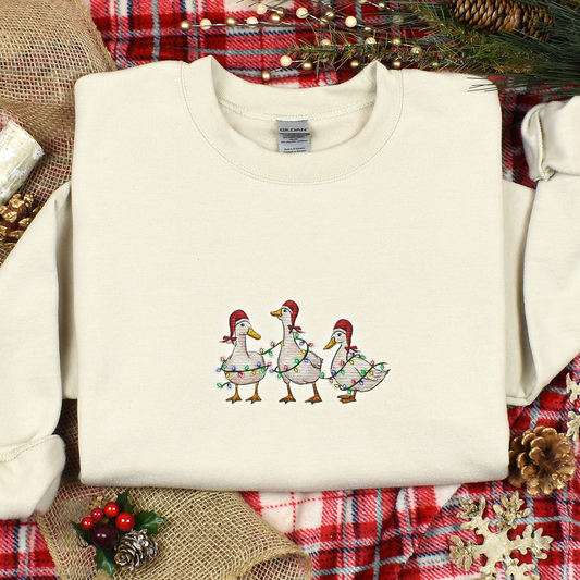 Duck and Christmas Lights - Embroidered Sweatshirt