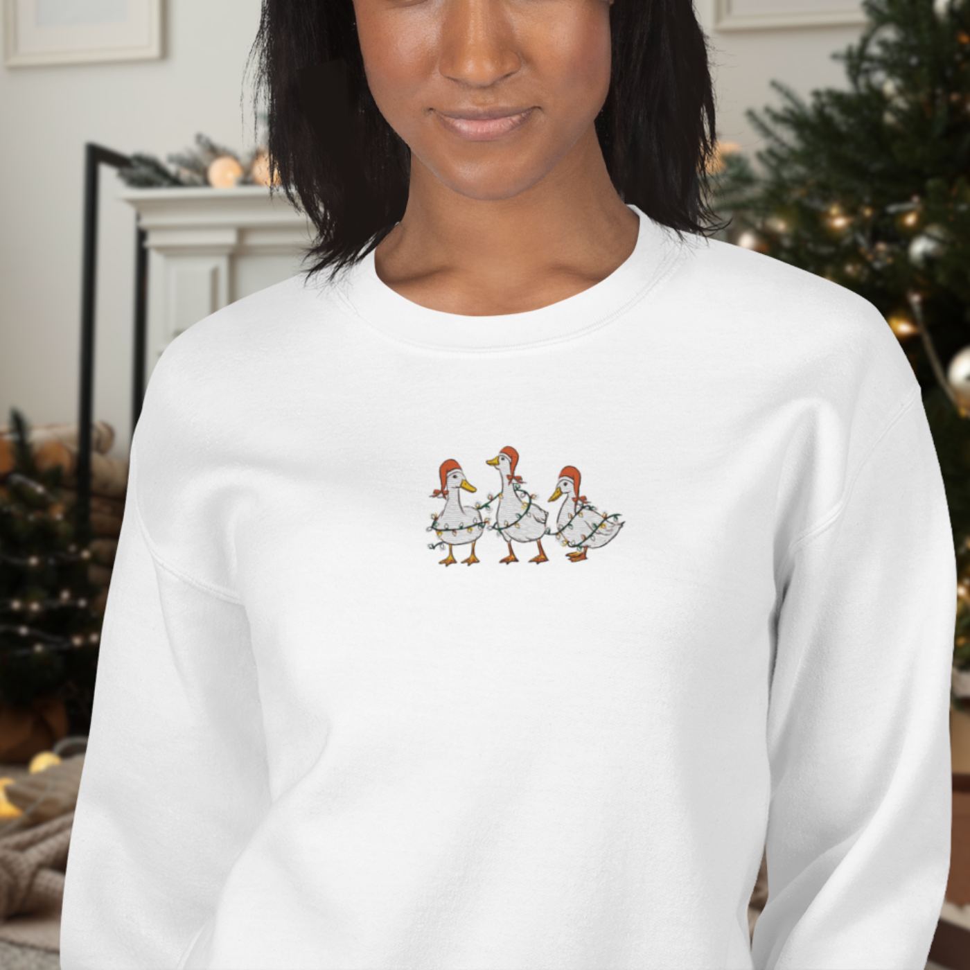 Duck and Christmas Lights - Embroidered Sweatshirt