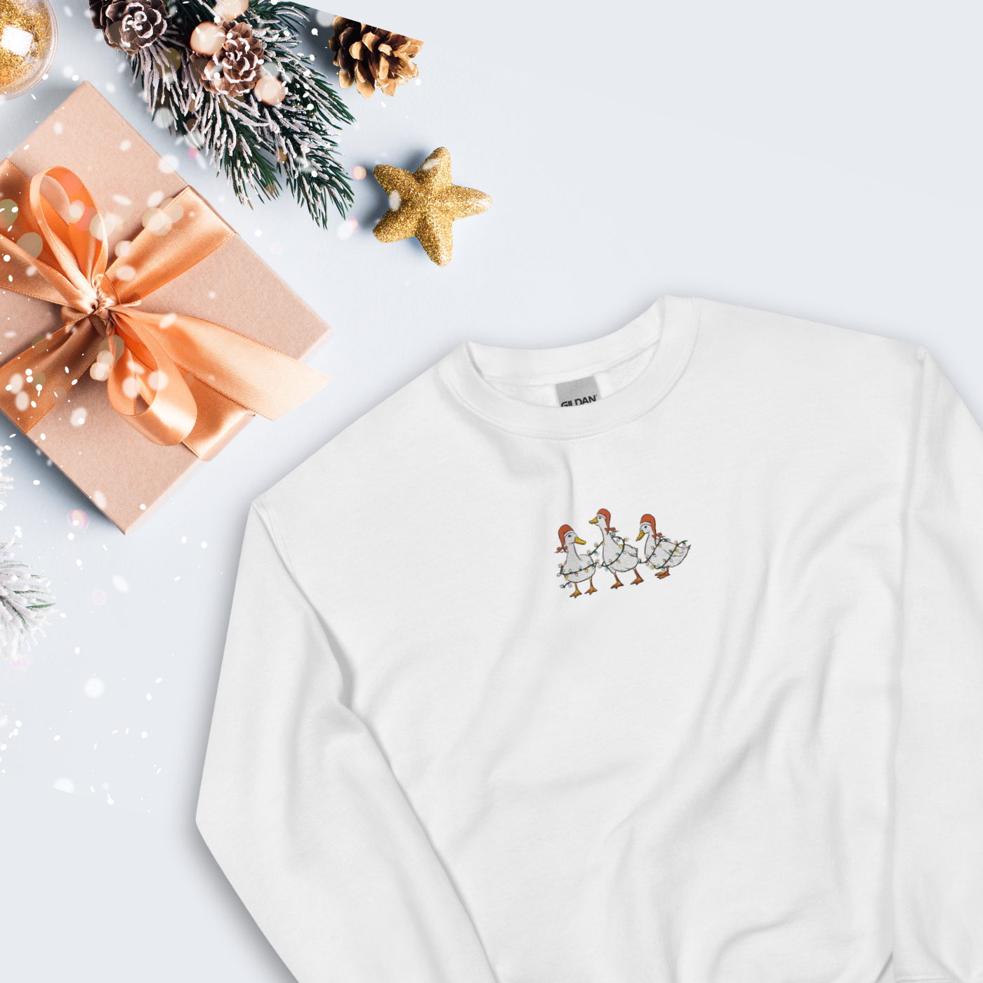 Duck and Christmas Lights - Embroidered Sweatshirt