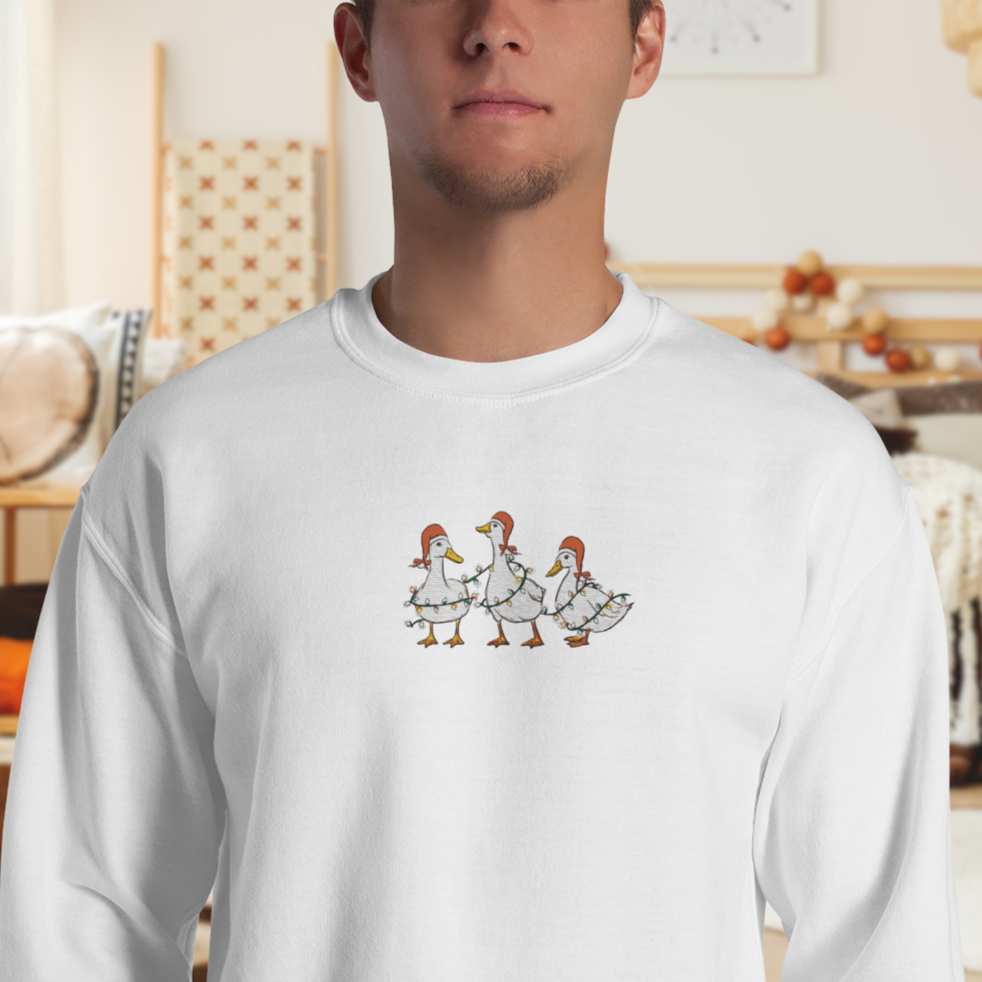 Duck and Christmas Lights - Embroidered Sweatshirt